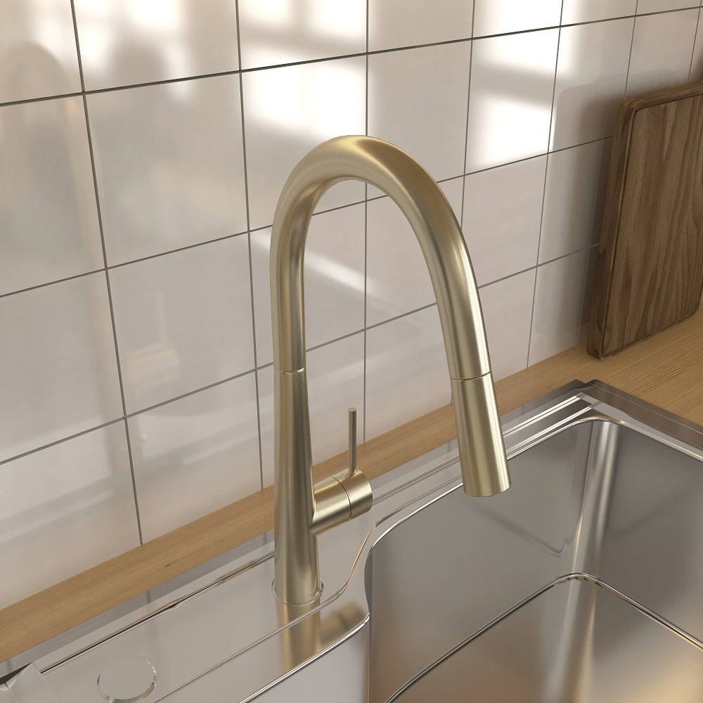 Domande e risposte per Miscelatore da cucina monoblocco estraibile ad arco alto in ottone massiccio in oro