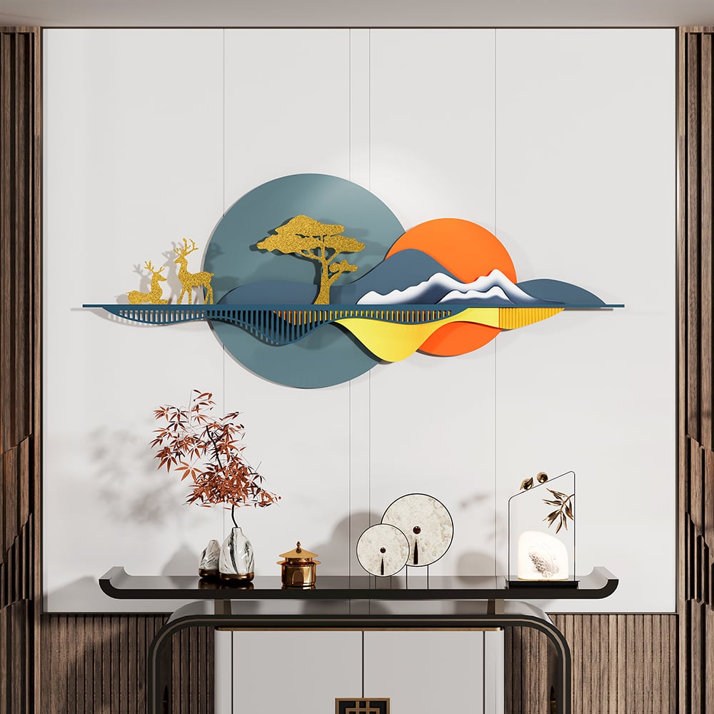 Perguntas e respostas para Arte moderna de decoração de parede 3D exclusiva de metal natural e paisagem natural de 59 polegadas para sala de estar e quarto