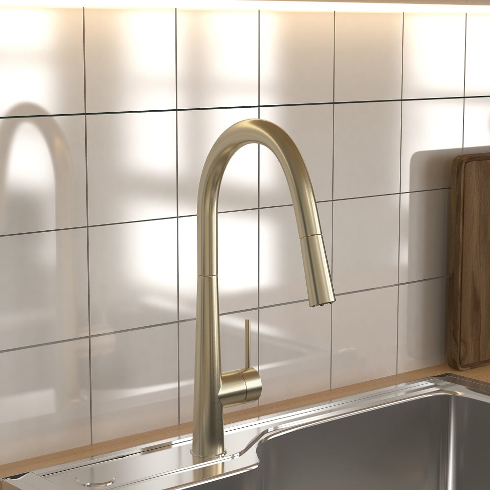 Domande e risposte per Miscelatore da cucina monoblocco estraibile ad arco alto in ottone massiccio in oro