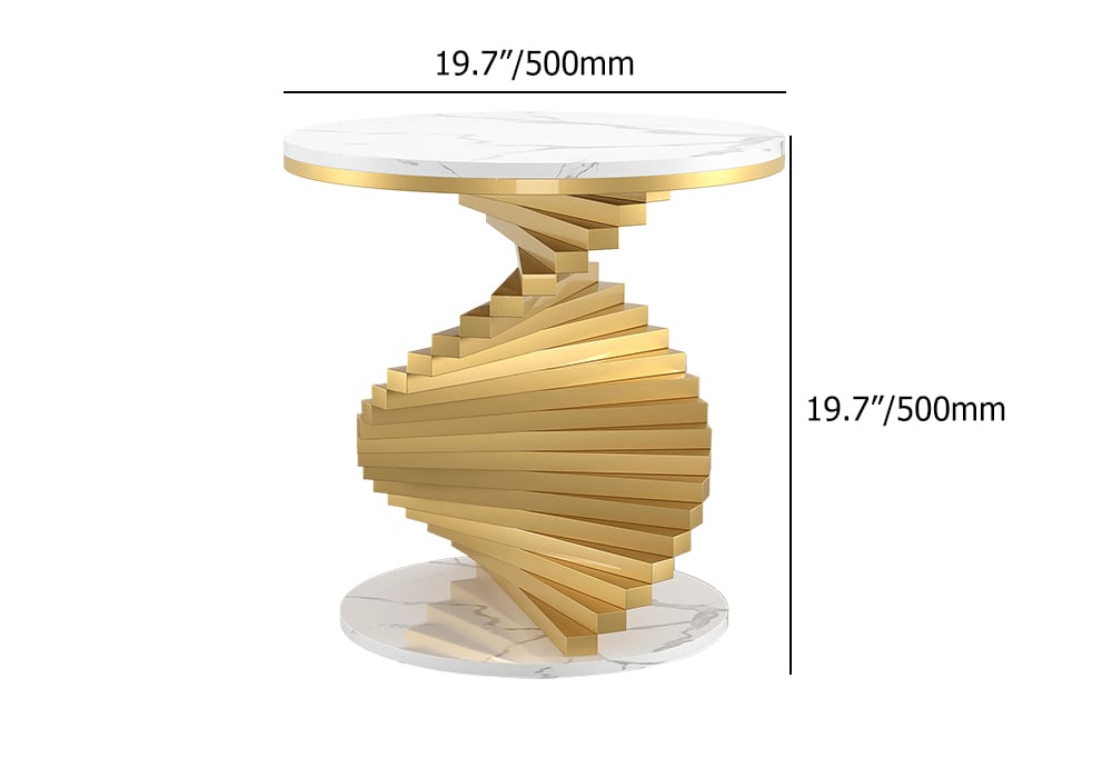 20" Round Faux Marble Gold Side Table with Metal Frame weights dimensions image
