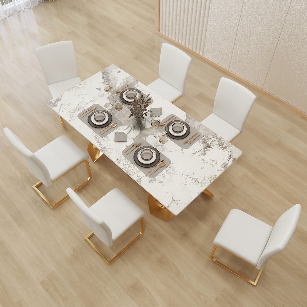 Perguntas e respostas para Conjunto de 6 cadeiras de jantar modernas com estofamento em couro PU branco