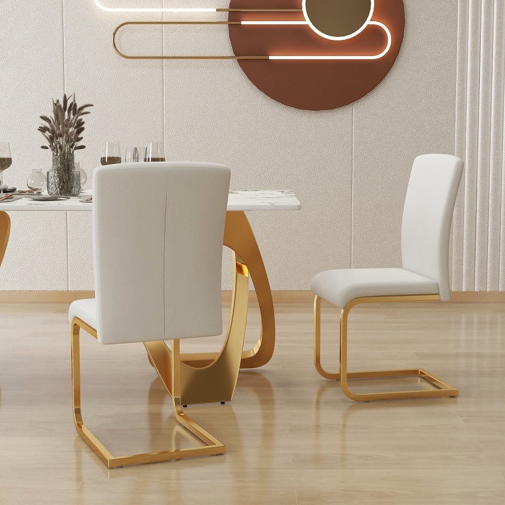 Perguntas e respostas para Conjunto de 6 cadeiras de jantar modernas com estofamento em couro PU branco