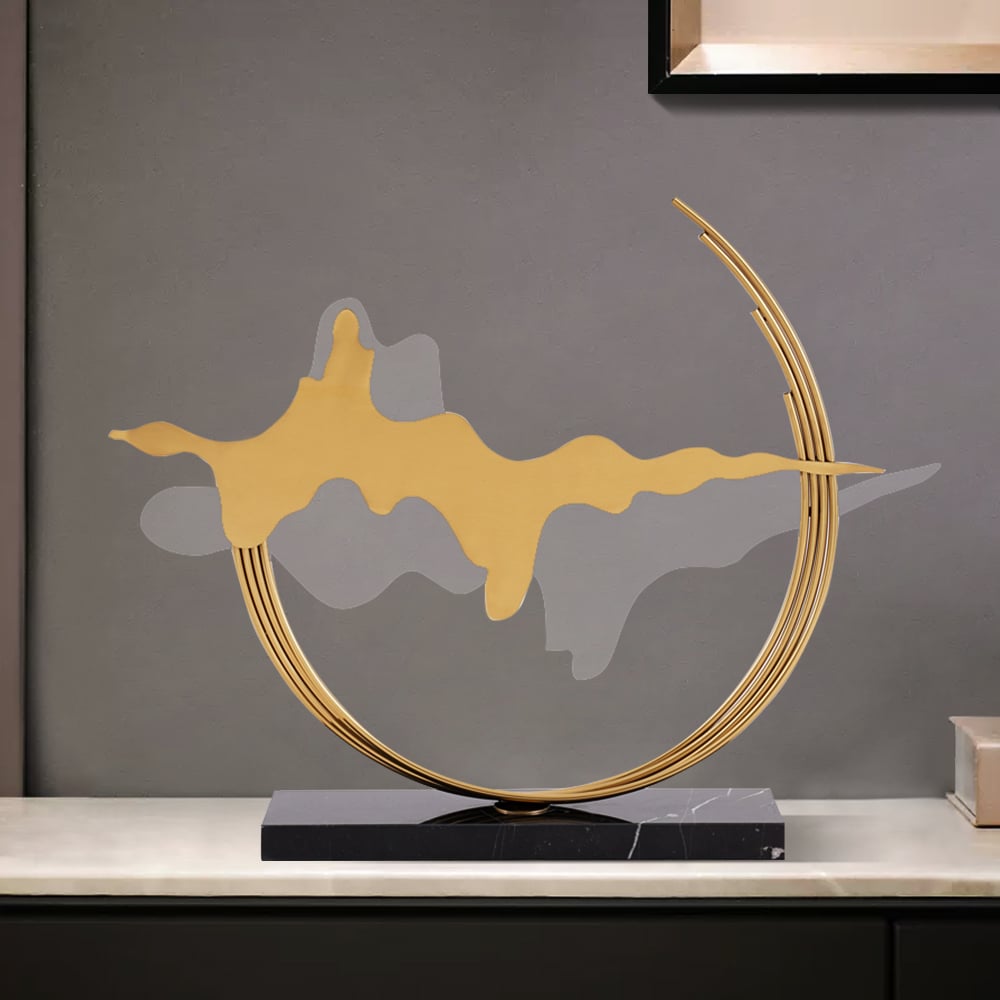 Questions and Answers for Geometric Abstract Gold Metal & Acrylic Wave Sculpture Art Decor with Black Marble Base