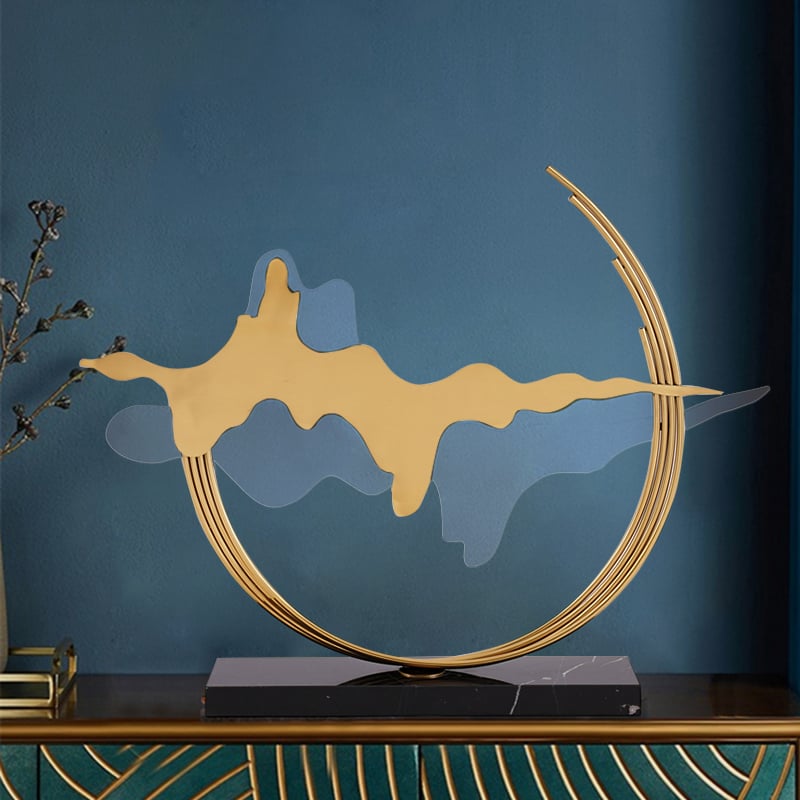 Questions and Answers for Geometric Abstract Gold Metal & Acrylic Wave Sculpture Art Decor with Black Marble Base