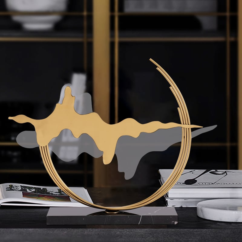 Questions and Answers for Geometric Abstract Gold Metal & Acrylic Wave Sculpture Art Decor with Black Marble Base