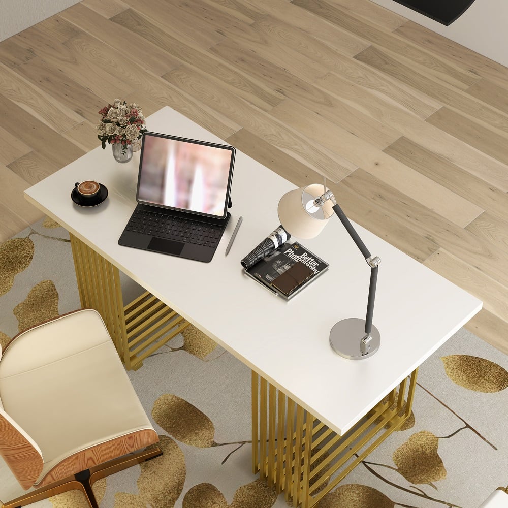 Customer Reviews for 63" Rectangular Modern Home Office Desk with Solid Wood Table Top & Gold Frame