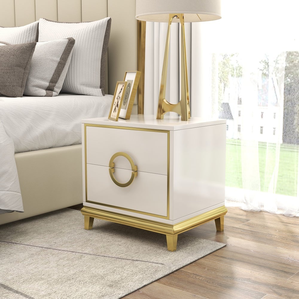 Questions and Answers for Tile White Modern Bedroom Bedside Table with 2 Drawers in Gold Legs