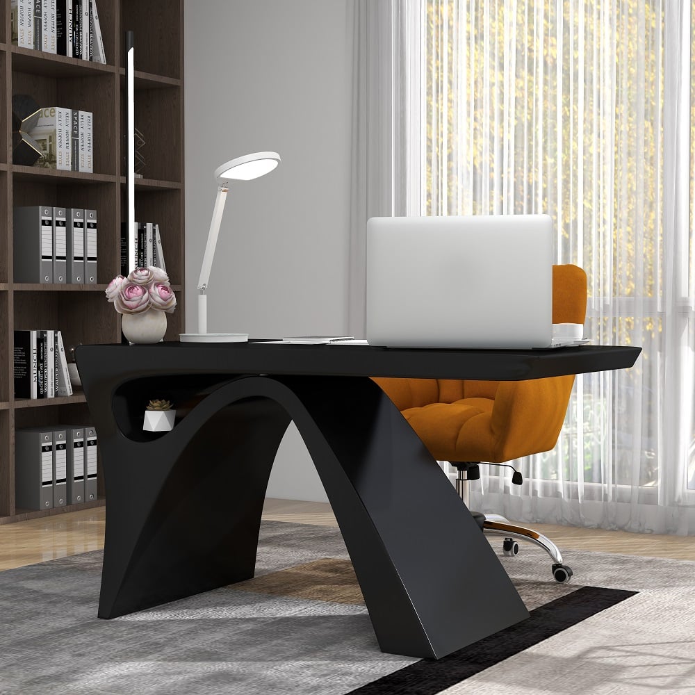 Questions and Answers for Modern Black Computer Desk Rectangular Office Desk with Pedestal Base (55")