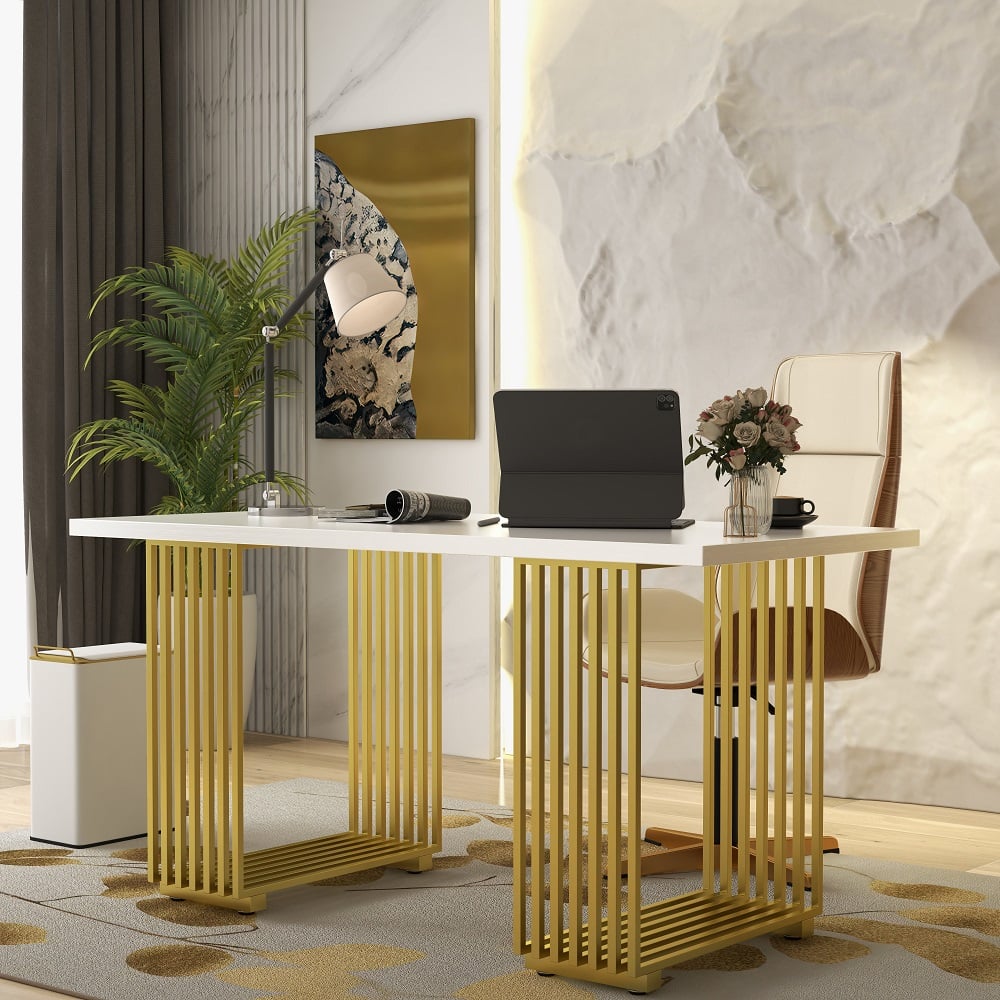 Questions and Answers for 1200mm Rectangular Modern Home Office Desk with Solid Wood Table Top & Gold Frame