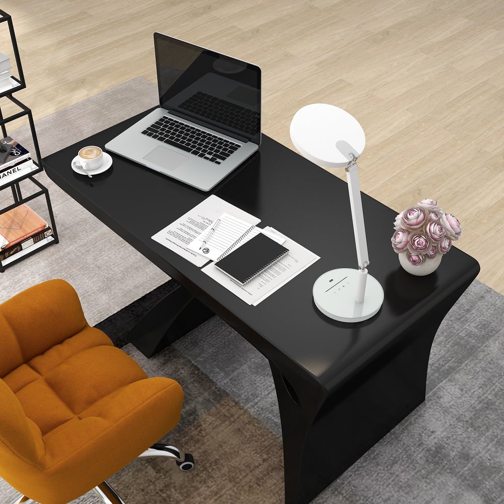 Questions and Answers for Modern Black Computer Desk Rectangular Office Desk with Pedestal Base (55")