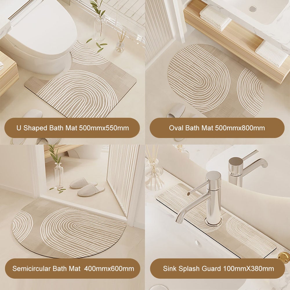 Questions and Answers for 4 Pieces Japandi Light Khaki Diatom Mud Non-Slip Bath Mat Abstract Bath Mat Set