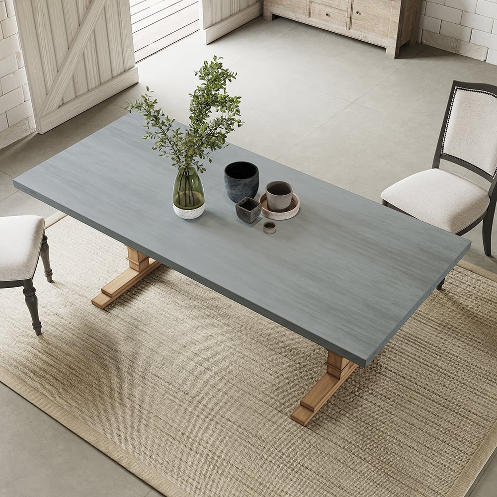 Questions and Answers for 1800mm Rustic Rectangle Concrete Grey Dining Table for 8-Person Solid Wood Pedestal Base