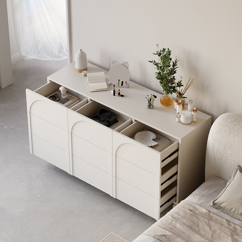 Customer Reviews for 53"W Japandi Cream White Dresser Nordic Arch Chest of 9 Drawers Storage Cabinet