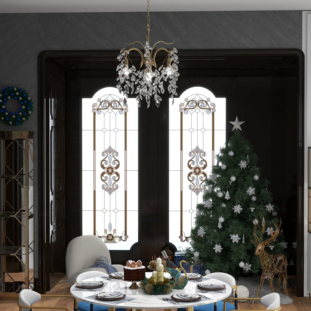 Questions and Answers for Modern 4-Light Crystal Tiered Chandelier in Champagne Gold