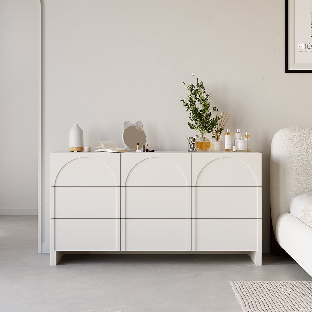 Customer Reviews for 53"W Japandi Cream White Dresser Nordic Arch Chest of 9 Drawers Storage Cabinet