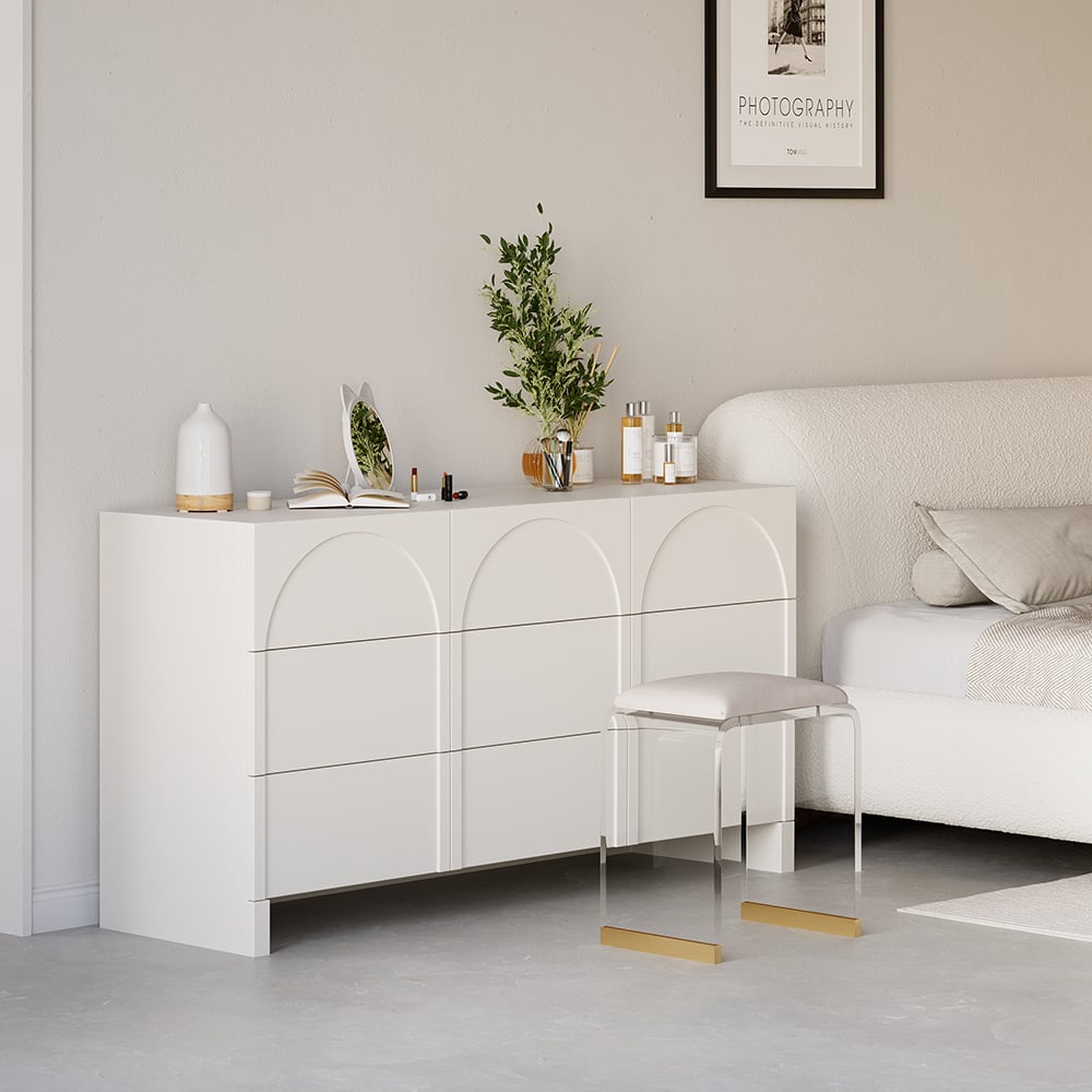 Customer Reviews for 53"W Japandi Cream White Dresser Nordic Arch Chest of 9 Drawers Storage Cabinet