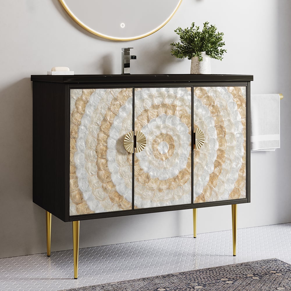 Pytania i odpowiedzi dla Zestaw toaletki łazienkowej 39,3" Nowoczesna wolnostojąca toaletka łazienkowa ze spiekanym kamieniem z umywalką