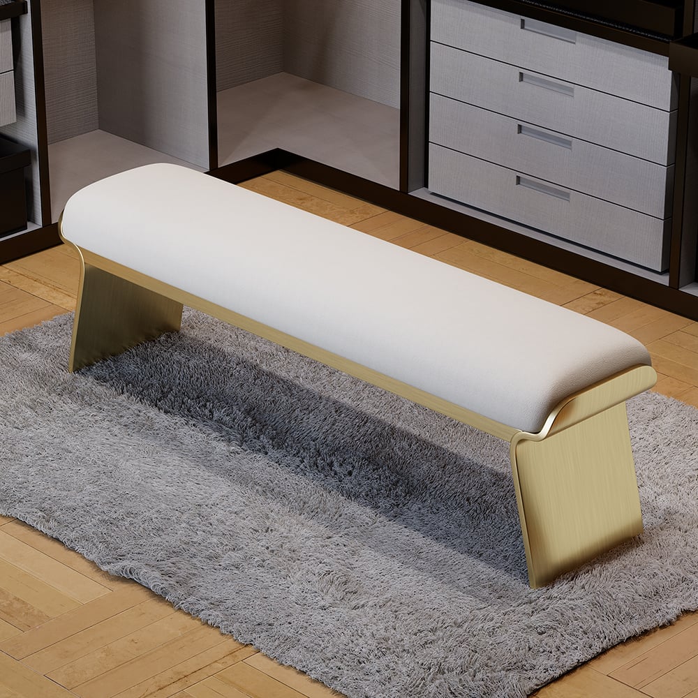 Pytania i odpowiedzi dla Upart Beige Nowoczesna ławka ze stali nierdzewnej Leath-Aire tapicerowana długa ławka do sypialni