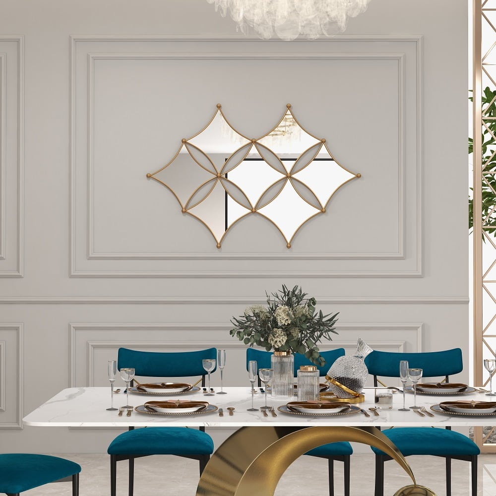 Questions and Answers for Luxury Gold Metal Wall Mirror Geometric Rhombus Home Decor