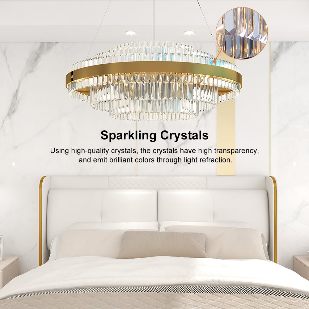 Questions and Answers for Fixedo Modern Tiered Crystal LED Chandelier in Brass Light