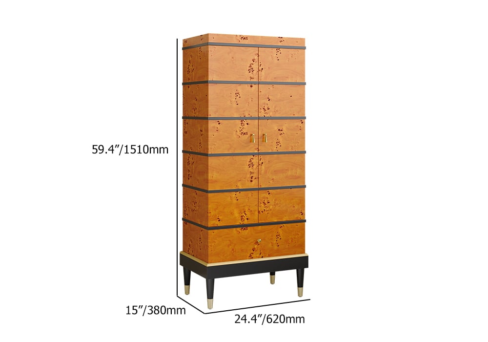 Rustic Burlwood Bar Cabinet with Glass&Bottle Holder Home Bar Cabinet weights dimensions image