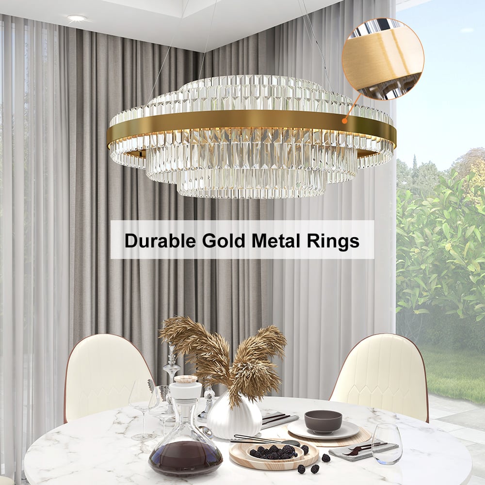 Questions and Answers for Fixedo Modern Tiered Crystal LED Chandelier in Brass Light