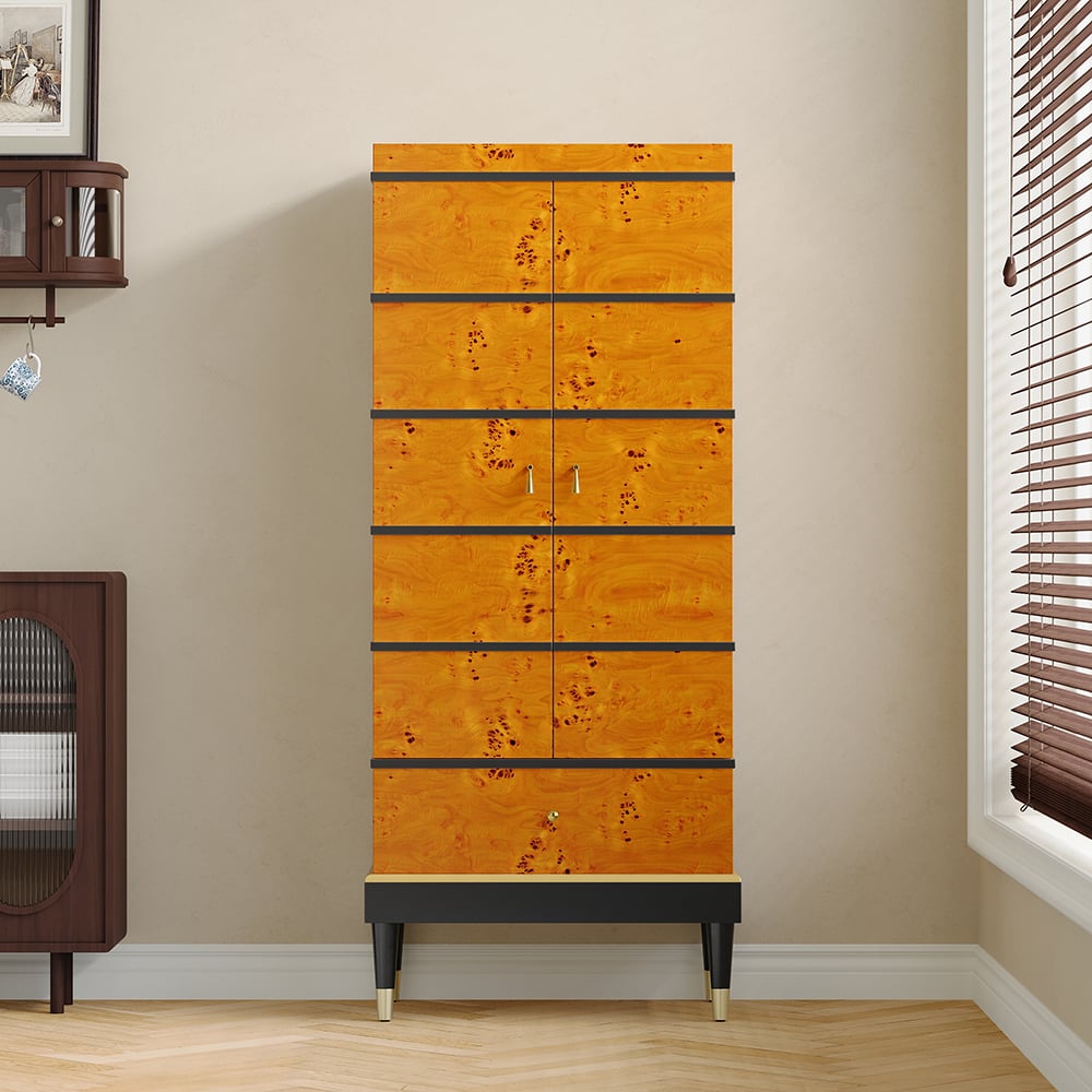 Questions and Answers for Rustic Burlwood Bar Cabinet with Glass&Bottle Holder Home Bar Cabinet