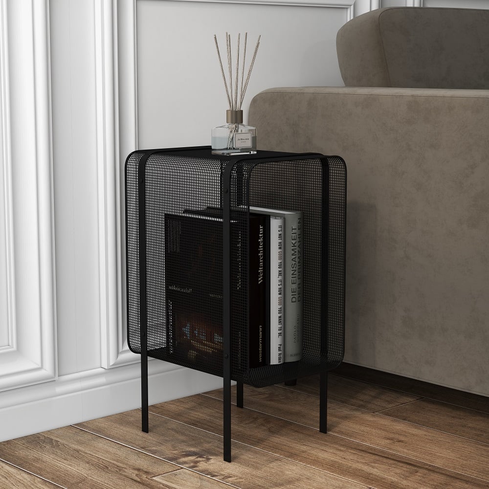 Questions et Réponses pour Porte-revues rectangulaire en métal moderne de 550 mm, noir