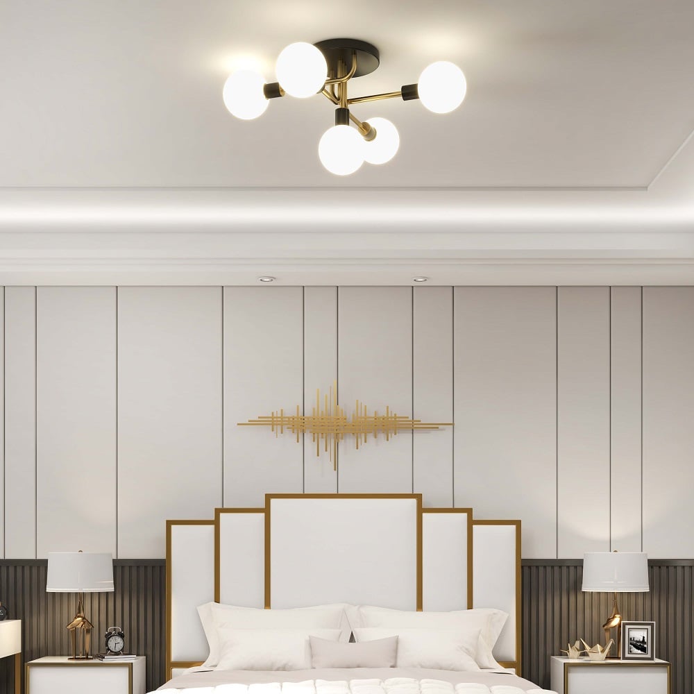 Questions and Answers for Brass Globe Mini Chandelier Flush Mount Ceiling Light in 5-Light