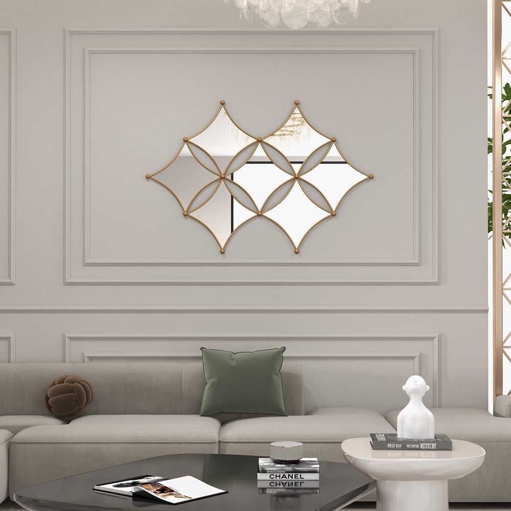 Questions and Answers for Luxury Gold Metal Wall Mirror Geometric Rhombus Home Decor