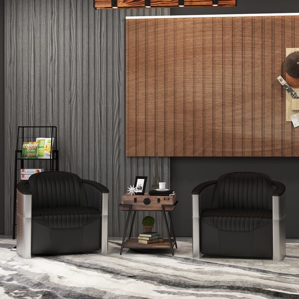 Avis Clients sur Zado Chaise d'appoint Industrielle Loft Noir Barrel Rembourrage Fauteuil en Cuir PU