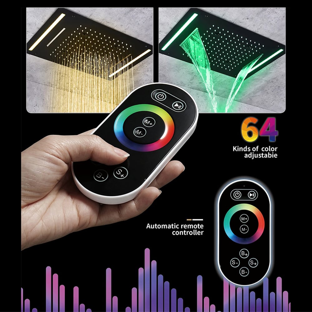 Klantrecensies voor 20" plafondgemonteerd thermostatisch regendouchesysteem met 4 functies LED-licht in zwart