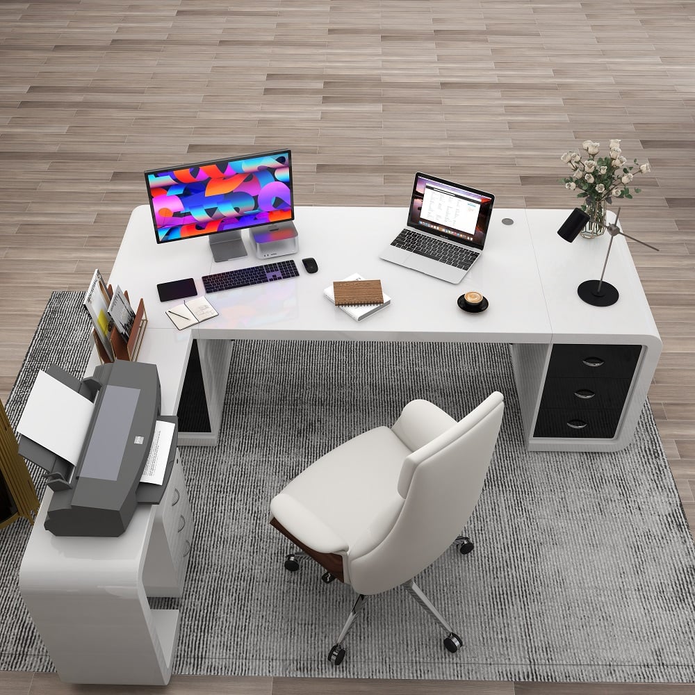 Questions and Answers for 2000mm L-Shaped Modern Executive Desk of Left Hand with Drawers in White & Black