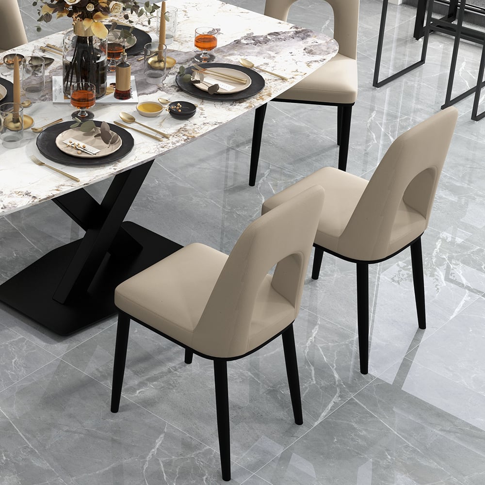 Questions and Answers for Modern Khaki Dining Chair Loop Backrest Armless Chair Carbon Steel in Black (Set of 2)