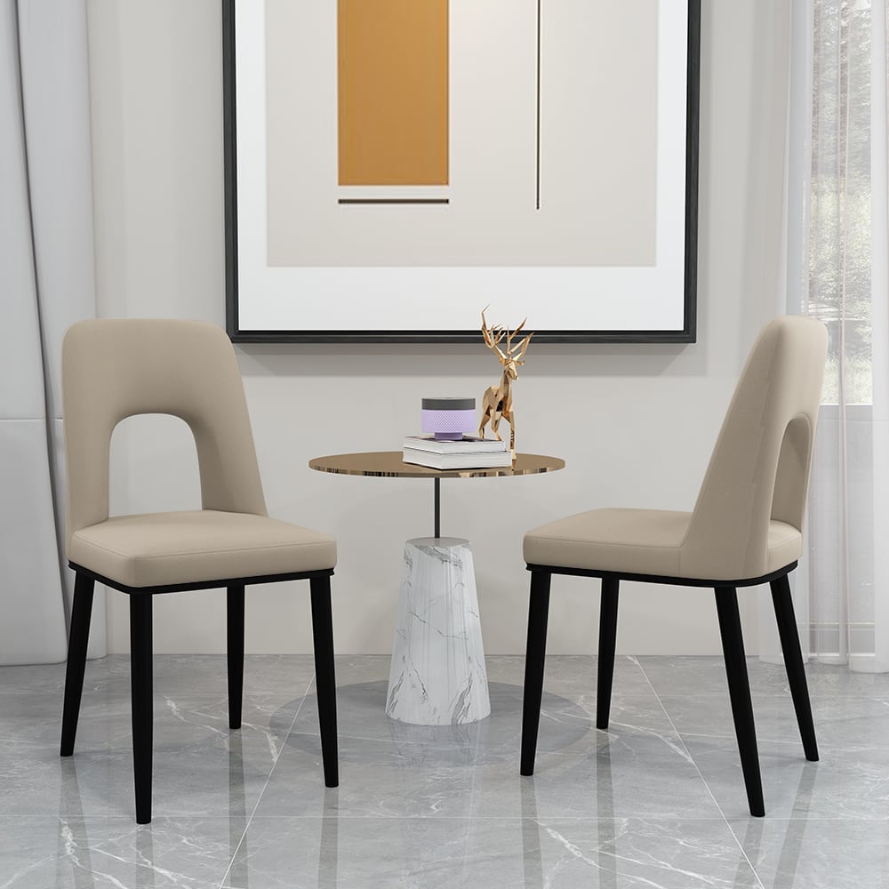 Questions and Answers for Modern Khaki Dining Chair Loop Backrest Armless Chair Carbon Steel in Black (Set of 2)