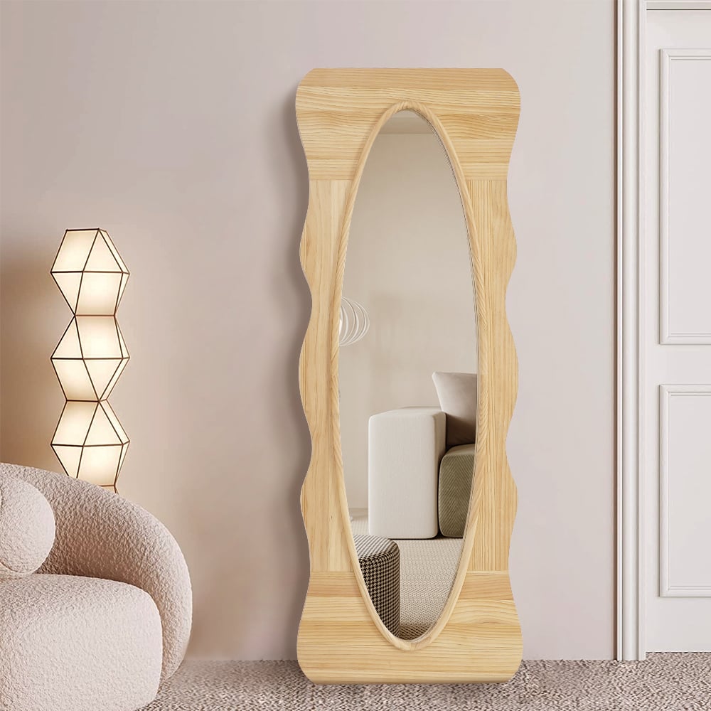 Perguntas e respostas para Espelho de piso ondulado de madeira de tamanho grande de 63", sala de estar, quarto em natural