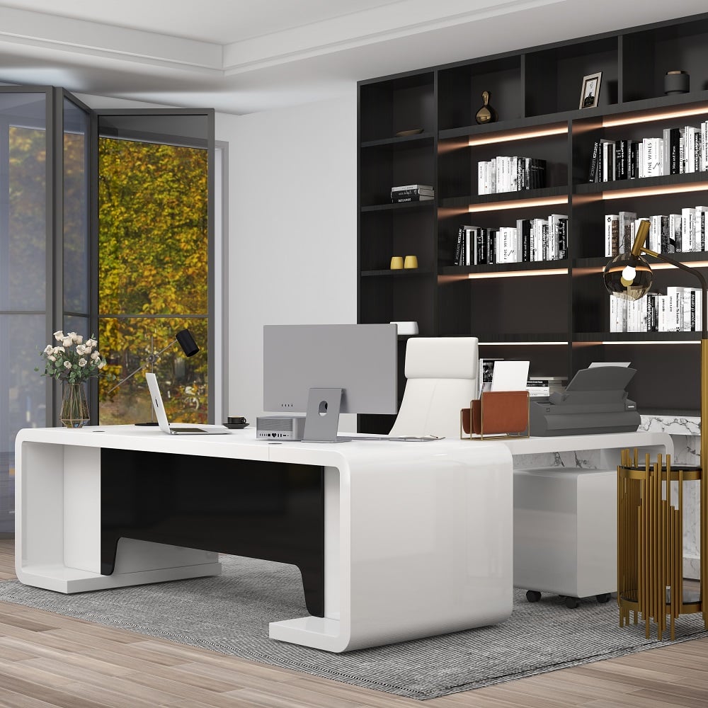 Questions and Answers for 2000mm L-Shaped Modern Executive Desk of Left Hand with Drawers in White & Black