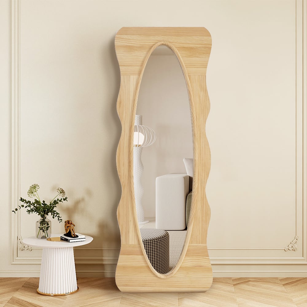 Perguntas e respostas para Espelho de piso ondulado de madeira de tamanho grande de 63", sala de estar, quarto em natural