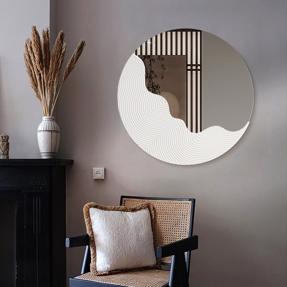 Hodnocení zákazníků pro položku 23,6" kulatá bílá Japandi Wave s texturovanou nástěnnou zrcadlovou výzdobou Art Obývací pokoj Ložnice