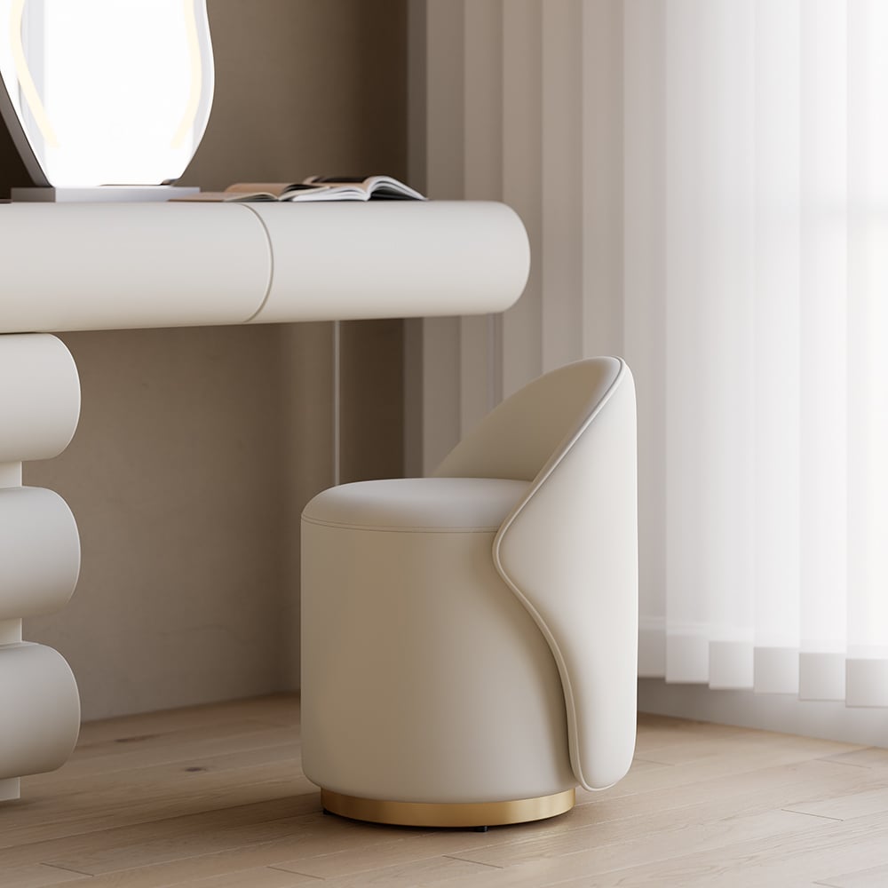 Schminktafel Set in Wit met Kunstleer en LED-Verlichting, Modern 1020mm Breed met Kruk｜Homary  DE