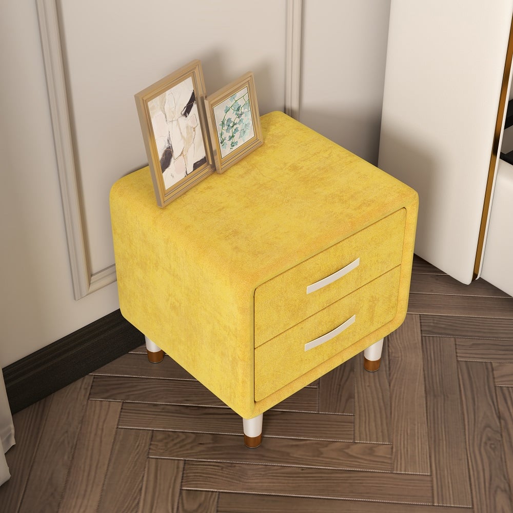 Customer Reviews for Modern Yellow Velvet Nightstand with 2 Drawers Bedroom