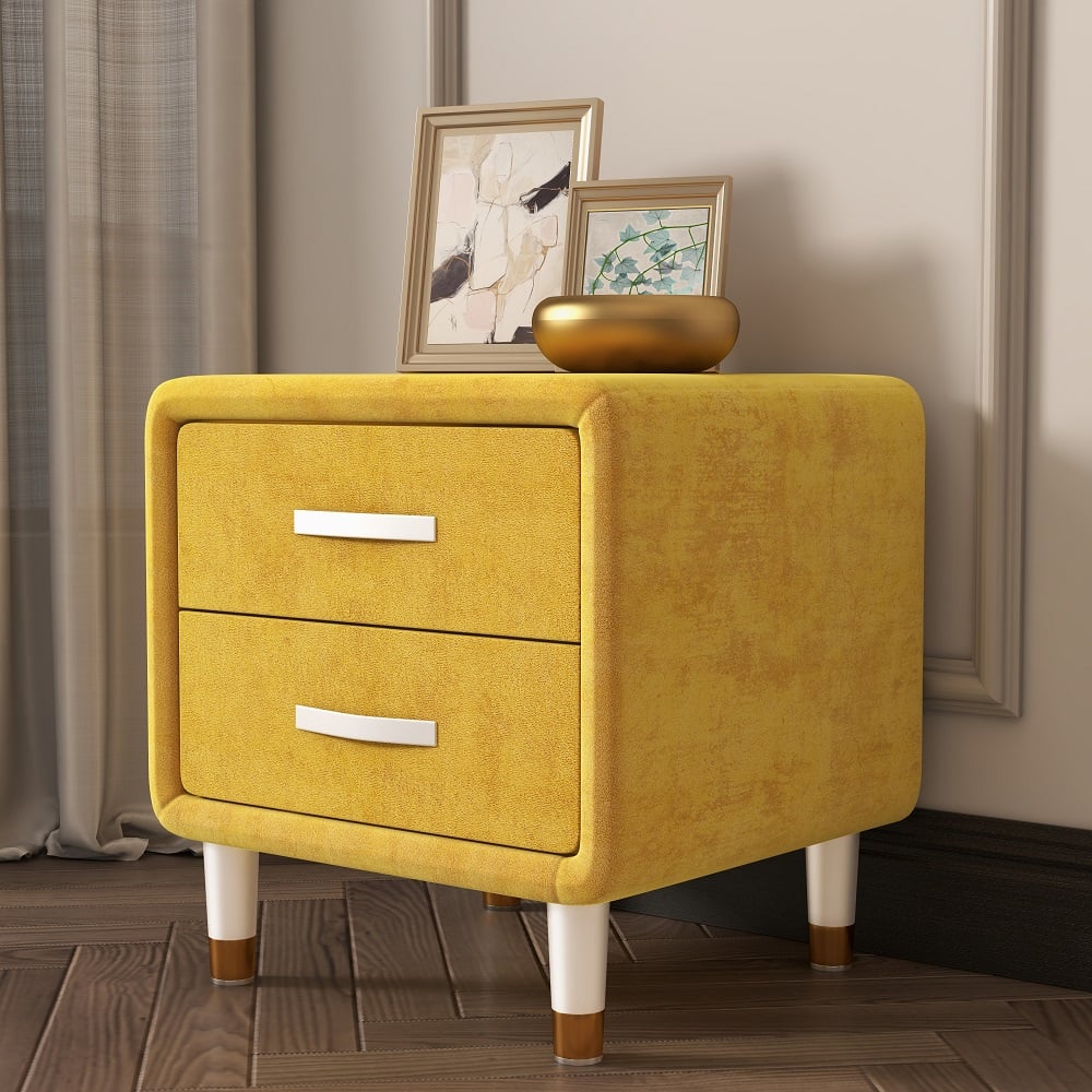 Customer Reviews for Modern Yellow Velvet Nightstand with 2 Drawers Bedroom