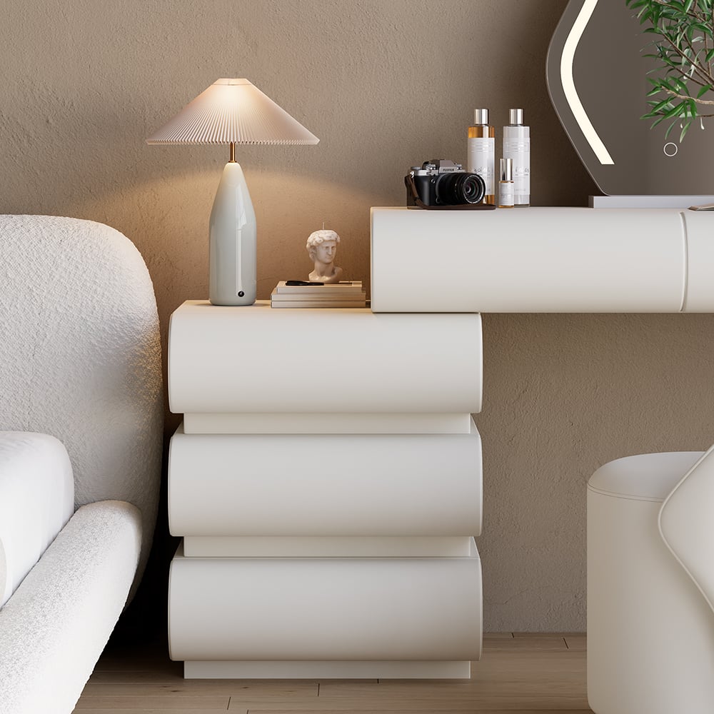 Schminktafel Set in Wit met Kunstleer en LED-Verlichting, Modern 1020mm Breed met Kruk｜Homary  DE