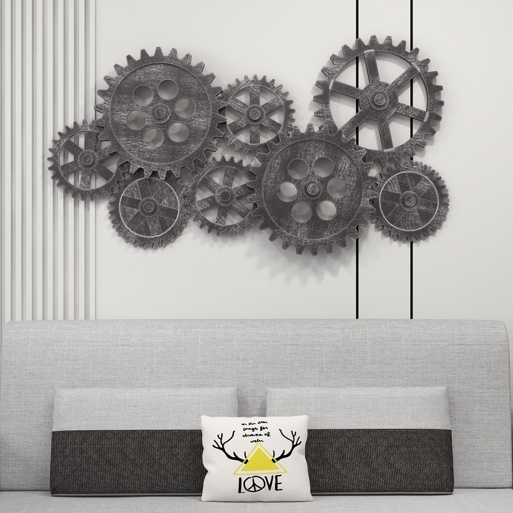 Questions and Answers for 940mm Industrial Distressed Grey Wall Decor with Gear Design in HDF for Living room