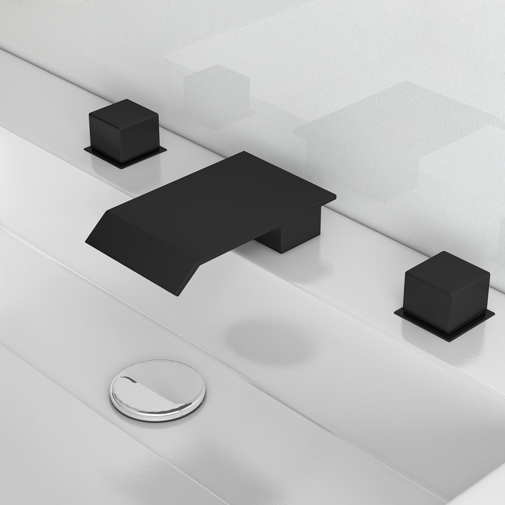 Avaliações de clientes sobre Torneira de pia de banheiro generalizada Moda Matte Black Waterfall, alça dupla quadrada