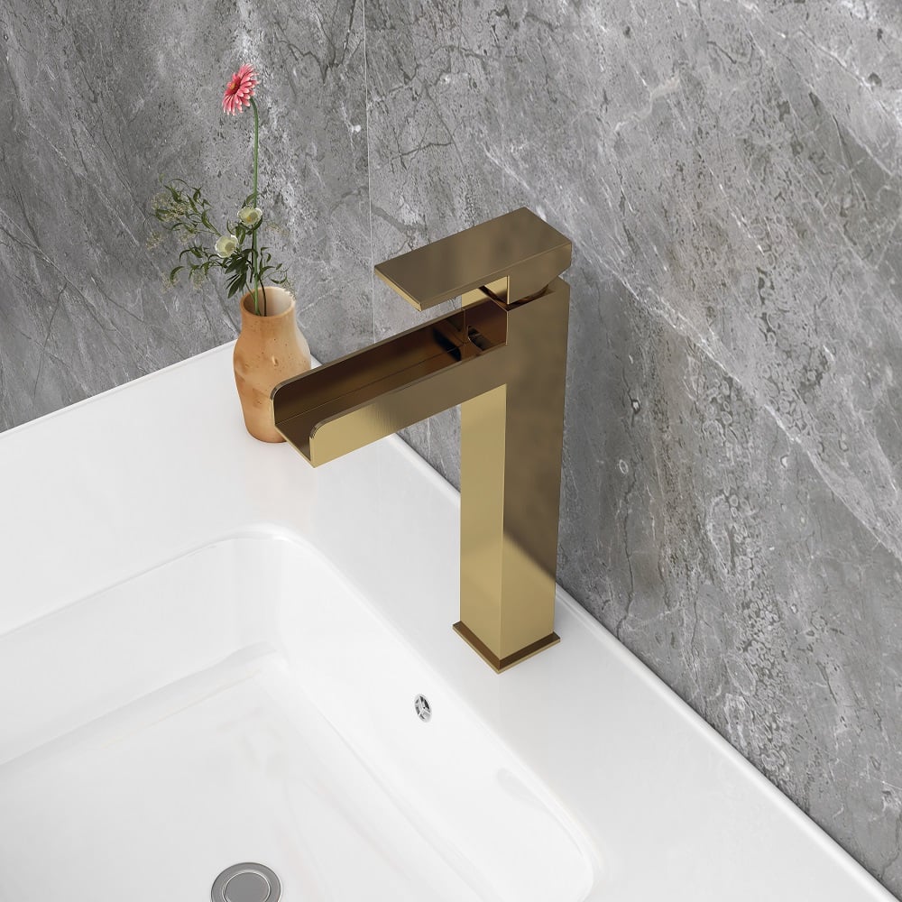 Customer Reviews for Brushed Gold Single Handle Waterfall Bathroom Vessel Sink Faucet Solid Brass Modern