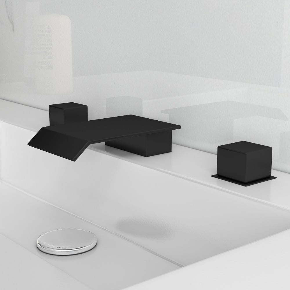 Avaliações de clientes sobre Torneira de pia de banheiro generalizada Moda Matte Black Waterfall, alça dupla quadrada
