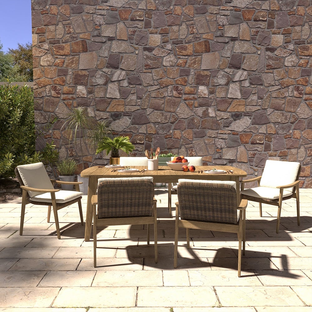 Avis Clients sur Ensemble de salle à manger d'extérieur 7 pièces avec table et chaise en bois de teck naturel et gris