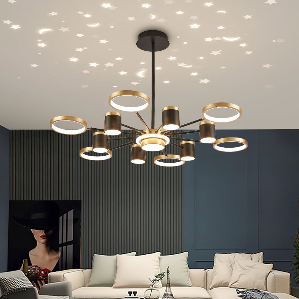 Recensioni dei clienti per Lampadario Nordic a 12 luci nero e oro ad anello LED con riflessione stellata dimmerabile
