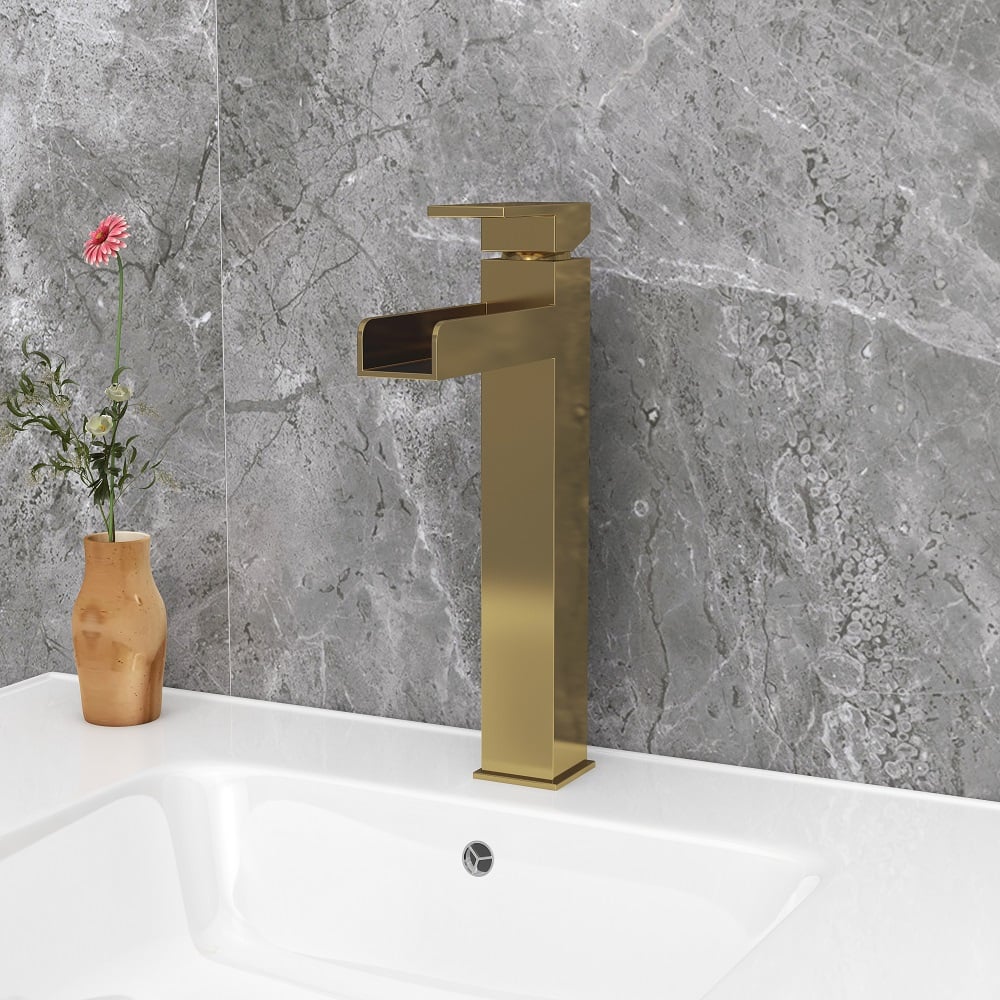 Customer Reviews for Brushed Gold Single Handle Waterfall Bathroom Vessel Sink Faucet Solid Brass Modern